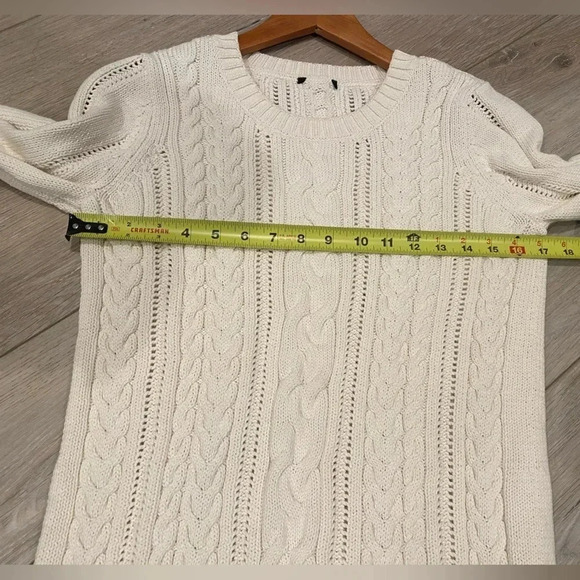 Talbots Women’s Pointelle Cable Knit Cotton Chunky Sweater Ivory WM’s Small NWOT - Picture 6 of 14